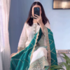 1108-2.png Elegant Cream Kurta Set with Embroidered Green Dupatta – Classy Ethnic Outfit for Festive & Formal Wear