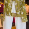 1116-2.png Elegant Olive Green Floral Embroidered Shirt & White Trousers Co-ord Set - Chic Women's Resort Wear