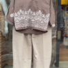Elegant Taupe Co-ord Set with White Embroidered Details - Women's Casual Chic Outfit