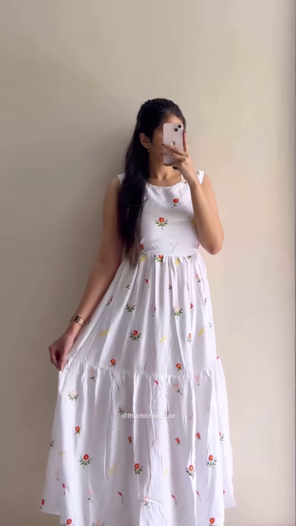 Elegant Printed Tiered Dress for Women - Stylish Maroon & White Midi Dress - Available in 6 Colors