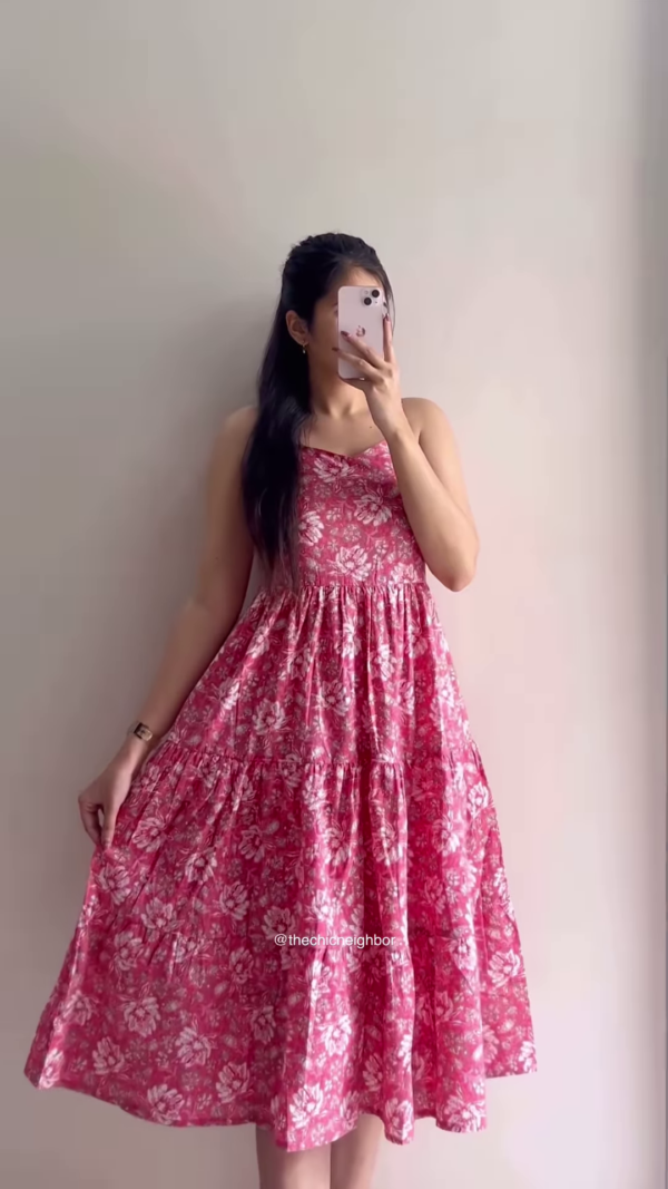 Elegant Printed Tiered Dress for Women - Stylish Maroon & White Midi Dress - Available in 6 Colors