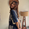 Elegant Navy Blue Floral Print Co-ord Set - Stylish Women's Top and Trousers Outfit