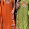 Vibrant Embroidered Ethnic Sets for Women - Orange & Olive Green Festive Wear