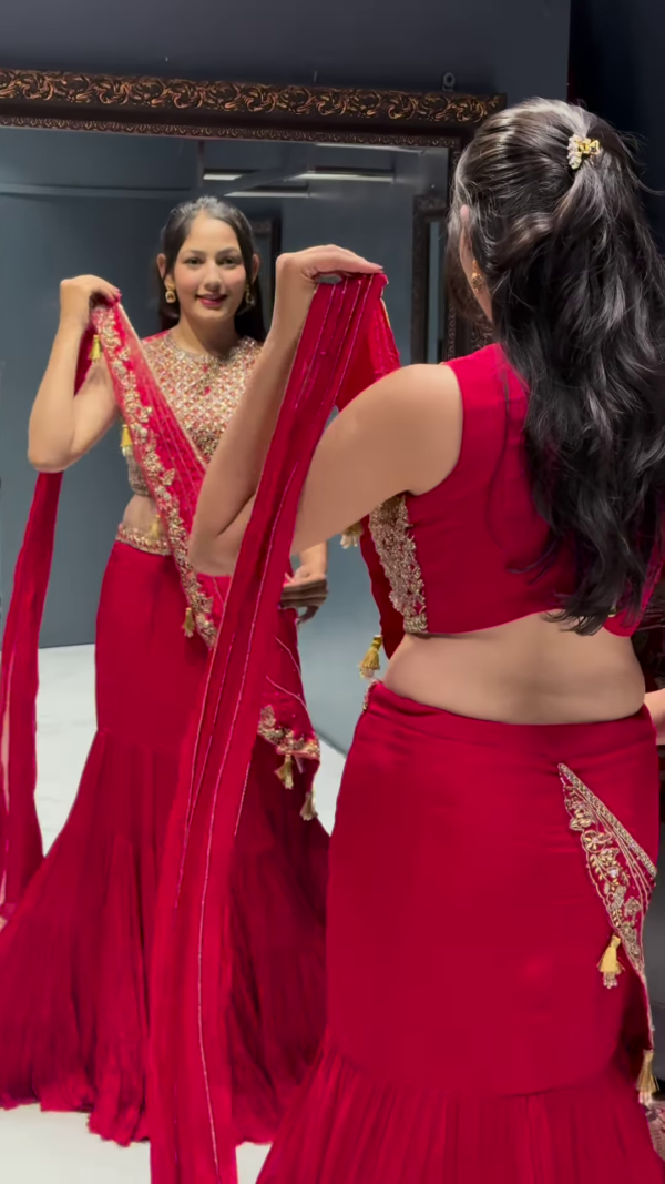 Women's Regal Red Embroidered Lehenga Choli with Dupatta – Festive & Bridal Ethnic Wear