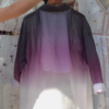 Women’s Gradient Purple-White Button-Up Shirt with Layered Necklace and Crop Top – Trendy Street Style