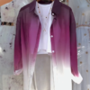 Women’s Gradient Purple-White Button-Up Shirt with Layered Necklace and Crop Top – Trendy Street Style