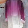 Women’s Gradient Purple-White Button-Up Shirt with Layered Necklace and Crop Top – Trendy Street Style