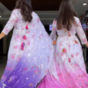 Women’s Gradient Embroidered Flared Maxi Dress – Ethnic Floral Festival Wear (Pink & Purple Variants)