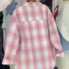 Women’s Pink & White Checkered Overshirt with White Tank Layer – Casual Street Style with Celestial Necklace Accent