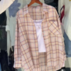 Women’s Pink & White Checkered Overshirt with White Tank Layer – Casual Street Style with Celestial Necklace Accent