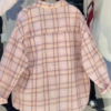 Women’s Pink & White Checkered Overshirt with White Tank Layer – Casual Street Style with Celestial Necklace Accent