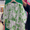 Unisex Geometric Print Button-Up Shirt with Solid Green Skirt – Contemporary Streetwear Fusion