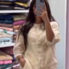 Embroidered Ivory Mandarin Collar Shirt with Matching Trousers – Lightweight Ethnic Summerwear