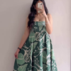Women’s Sleeveless Blue-Beige Floral Print Maxi Dress – Lightweight Vacation-Ready Fashion