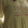 Women’s Light Green Embroidered Kurti with Floral Threadwork – Elegant Long-Sleeve Ethnic Casualwear