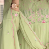 Women’s Light Green Embroidered Kurti with Floral Threadwork – Elegant Long-Sleeve Ethnic Casualwear