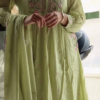 Women’s Light Green Embroidered Kurti with Floral Threadwork – Elegant Long-Sleeve Ethnic Casualwear