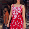 Women’s Red Sleeveless Embroidered Kurti with Cream Wide-Leg Bottom – Elegant Boutique Ethnic Ensemble