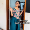 Women’s Red Embroidered Skirt Top Set with Traditional Earrings – Ethnic Doorway Portrait Ensemble