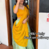 Women’s Red Embroidered Skirt Top Set with Traditional Earrings – Ethnic Doorway Portrait Ensemble