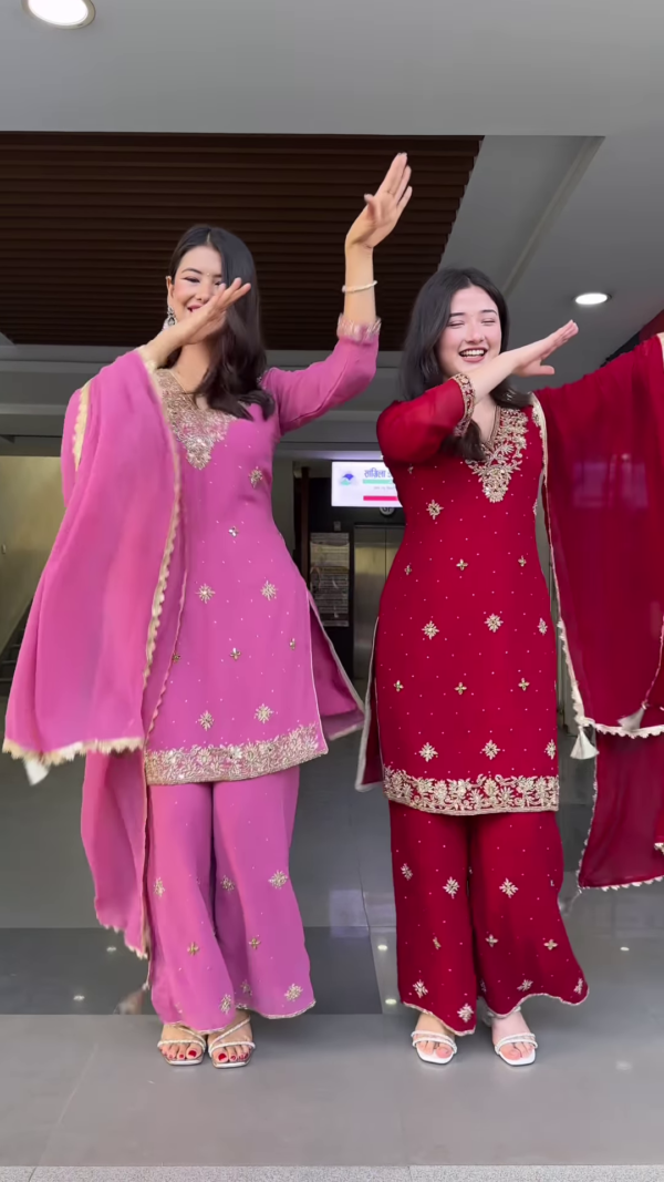 1152-1.png Couple’s Coordinated Embroidered Kurta Set – Pink & Red Traditional Ethnicwear with Dupattas