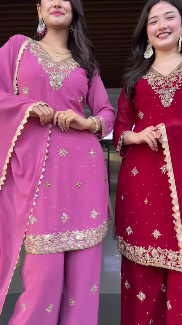 1152-2.png Couple’s Coordinated Embroidered Kurta Set – Pink & Red Traditional Ethnicwear with Dupattas