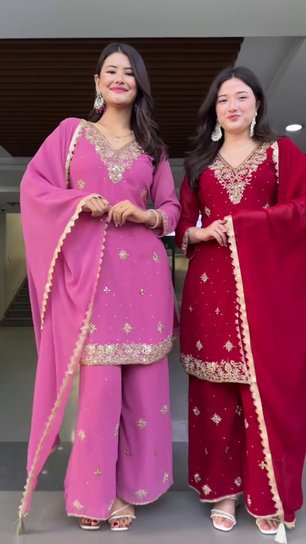 1152-3.png Couple’s Coordinated Embroidered Kurta Set – Pink & Red Traditional Ethnicwear with Dupattas