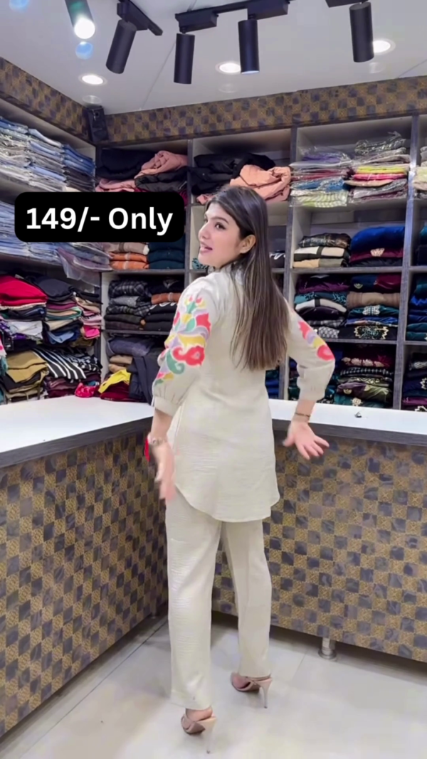 Light Beige Embroidered Kurta with Multicolor Threadwork – Festive Ethnicwear for Retail Displays
