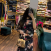 Women’s Multicolor Printed Kurta with Pearl Handle Mini Bag – Ethnicwear Store Mirror Portrait Look