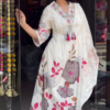 Women’s White Floral Printed Kurta Set with Dupatta – Ethnicwear Storefront Portrait Ensemble