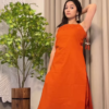 Women’s Teal Sleeveless Kurta Pant Set with Tassel Straps – Elegant Indo-Western Ethnic Ensemble