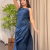 Women’s Teal Sleeveless Kurta Pant Set with Tassel Straps – Elegant Indo-Western Ethnic Ensemble