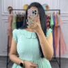 Women’s Light Green Tiered Ruffle Dress – Summer Casualwear with Mirror Portrait Styling