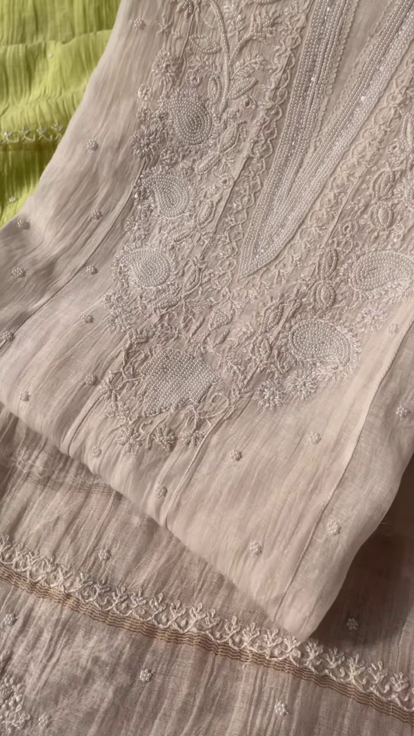 Lime Zest Embroidered Chikankari Unstitched Suit Fabric