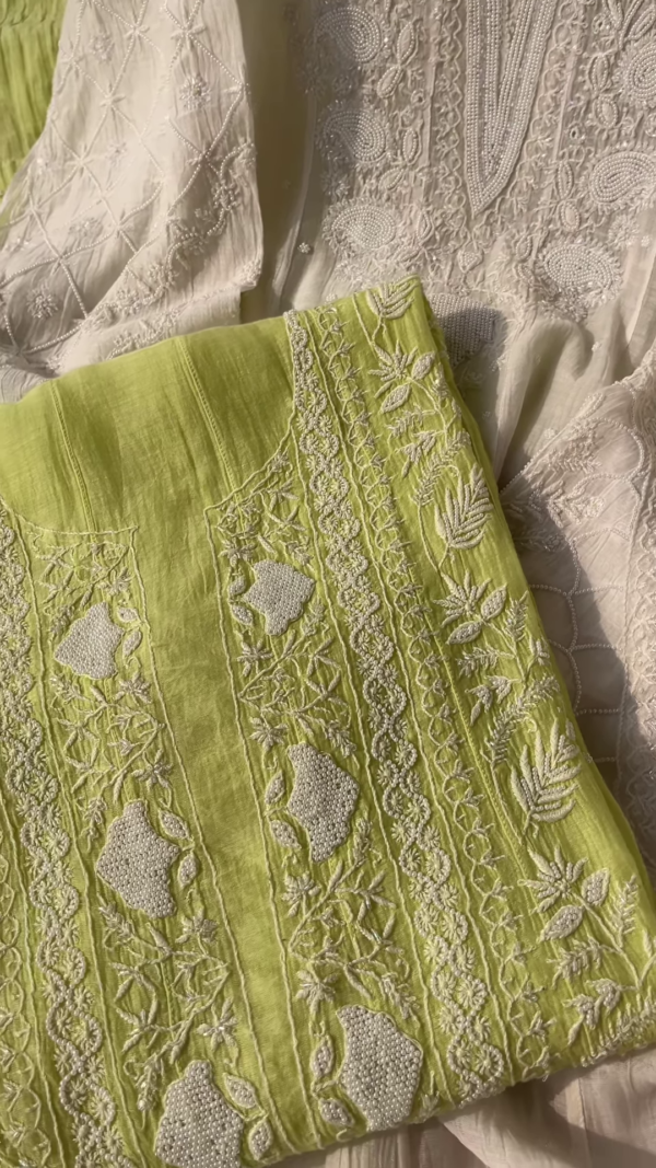 Lime Zest Embroidered Chikankari Unstitched Suit Fabric