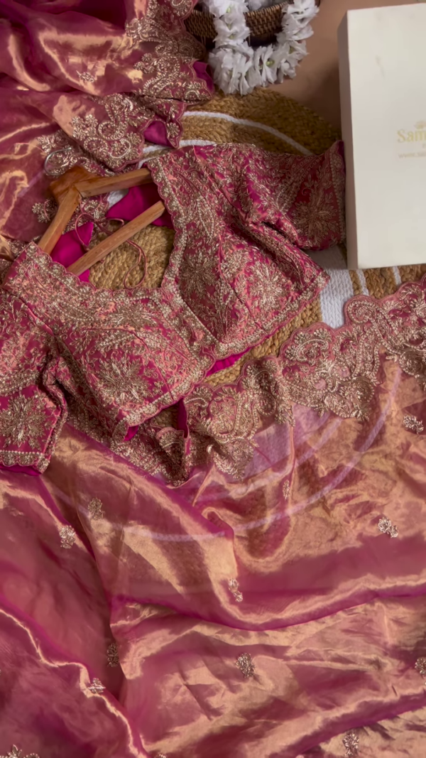 Pink and Gold Embroidered Unstitched Gharara Suit Set