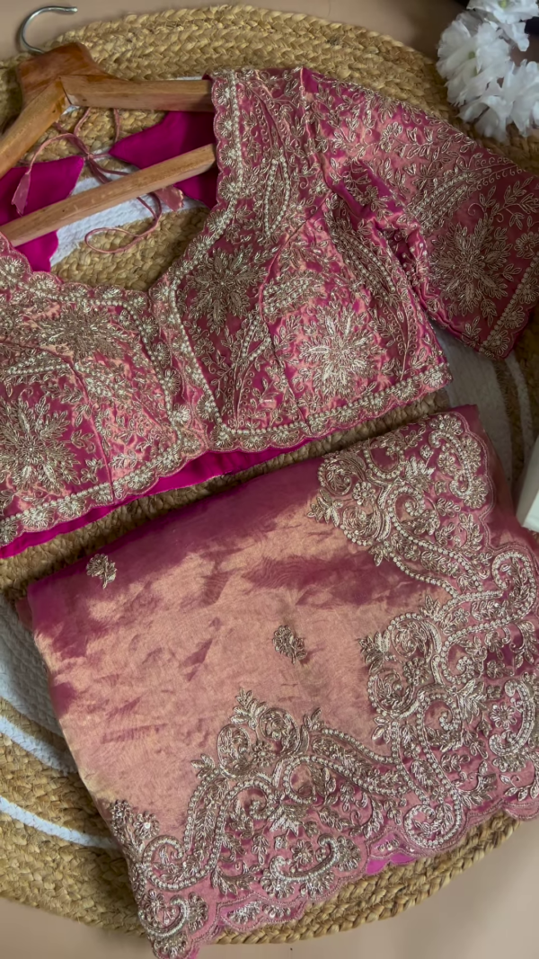 Pink and Gold Embroidered Unstitched Gharara Suit Set
