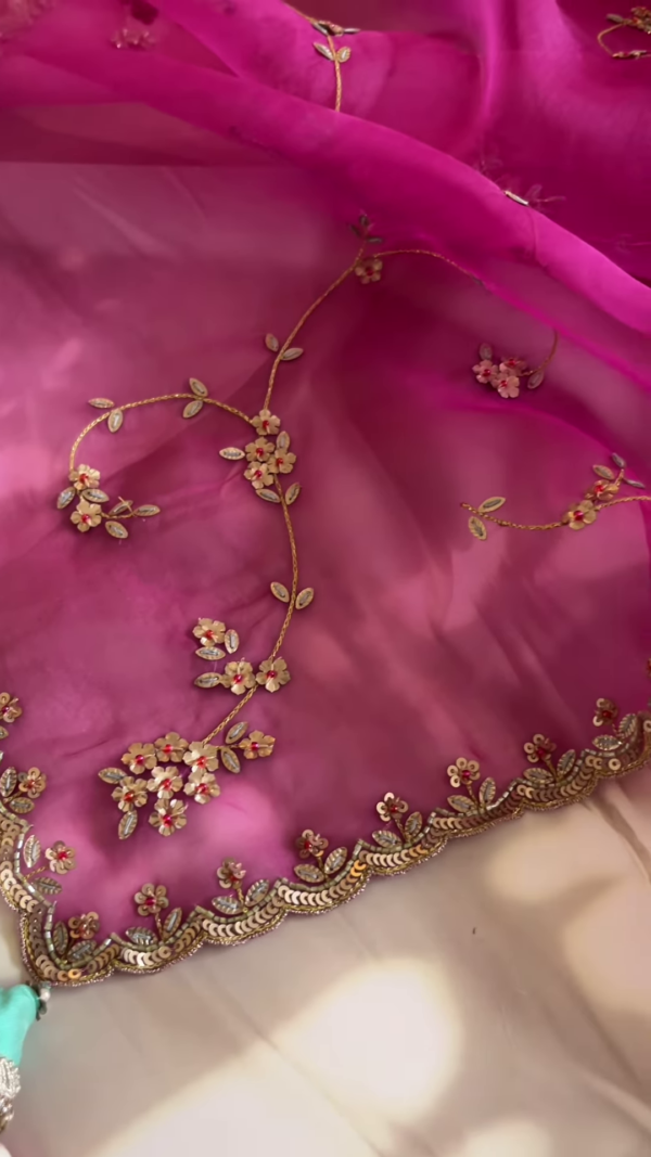 Fuchsia Floral Gota Patti Embroidered Dupatta
