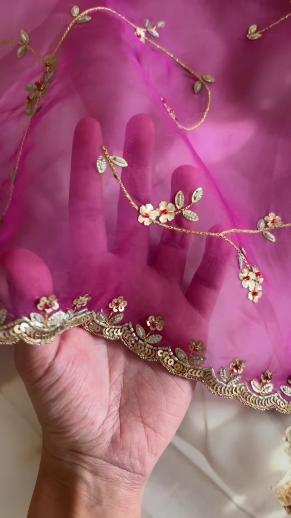 Fuchsia Floral Gota Patti Embroidered Dupatta