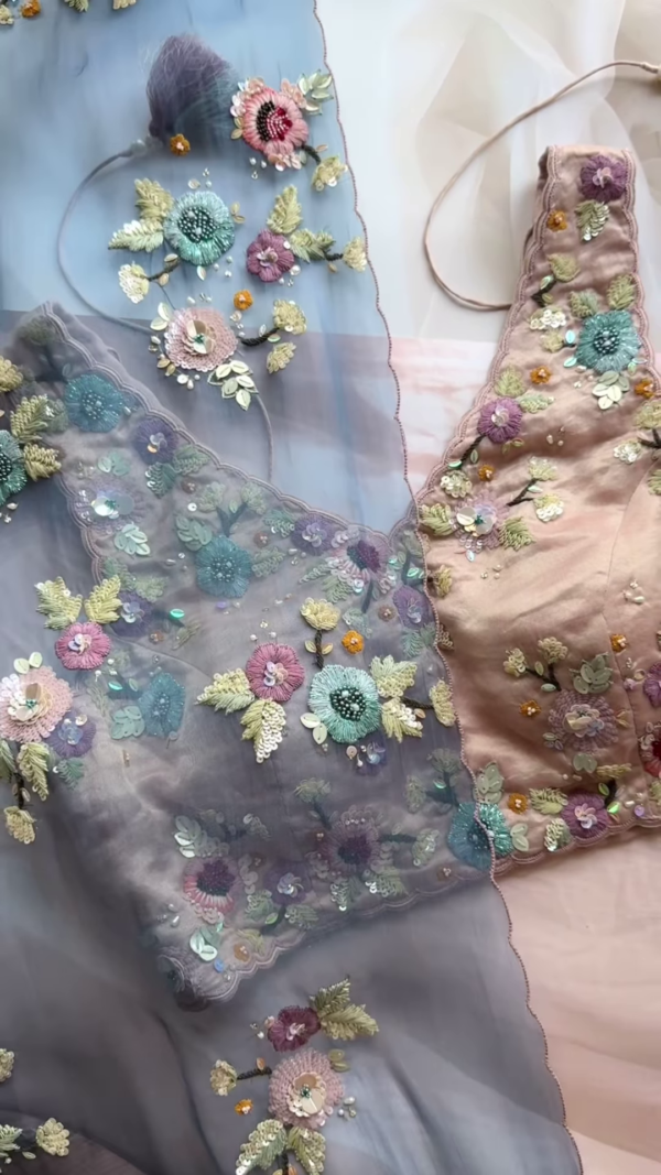 Pastel Floral Sequined Embroidered Blouse