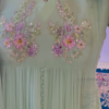 Mint Pleated Anarkali Kurta with Floral Embellishments