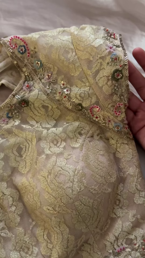 Ivory Floral Thread and Sequin Embroidered Unstitched Fabric