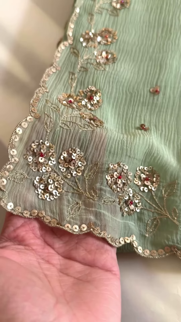 Sea Green Embellished Saree with Fuchsia Embroidered Blouse