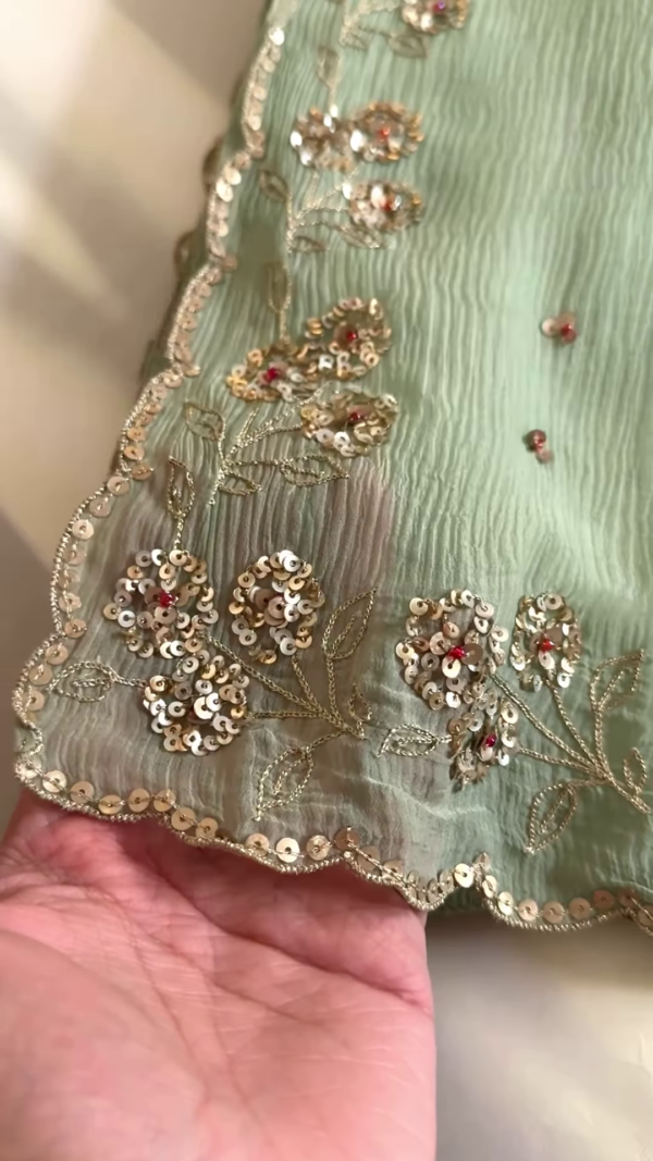 Sea Green Embellished Saree with Fuchsia Embroidered Blouse