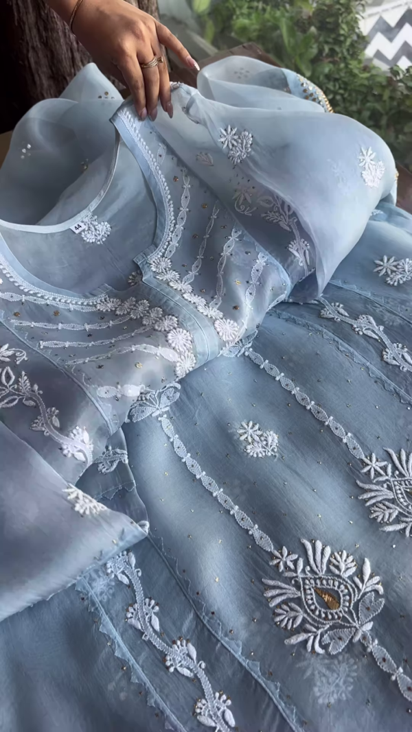 Sky Blue Chikankari and Mirror Work Unstitched Suit Set