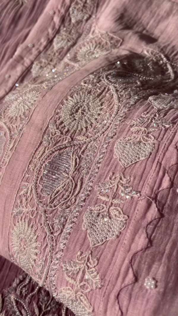 Tea Pink Embroidered Chikankari Unstitched Suit Fabric