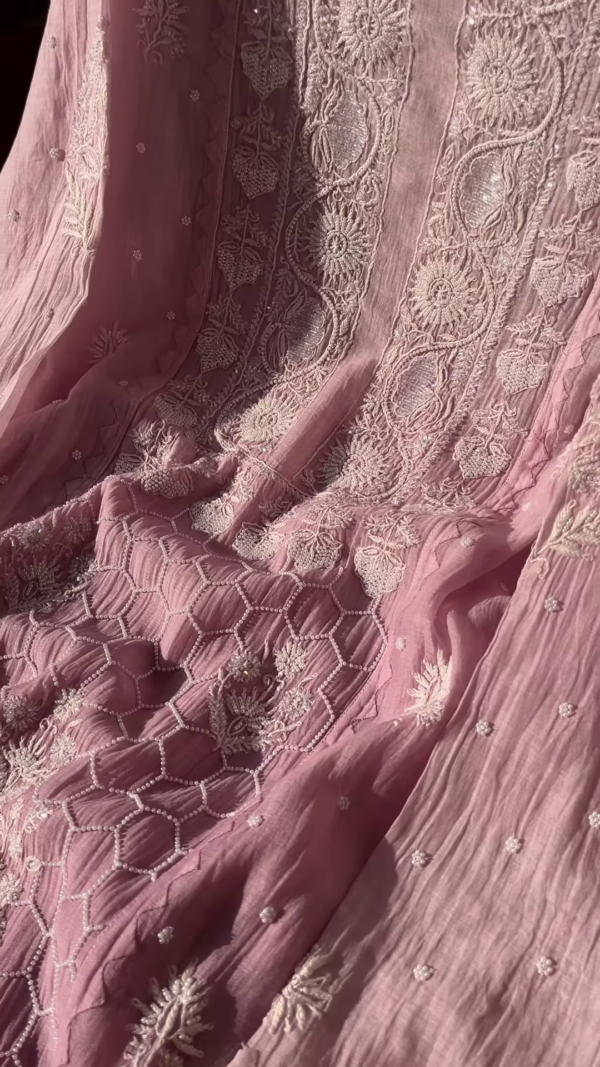 Tea Pink Embroidered Chikankari Unstitched Suit Fabric
