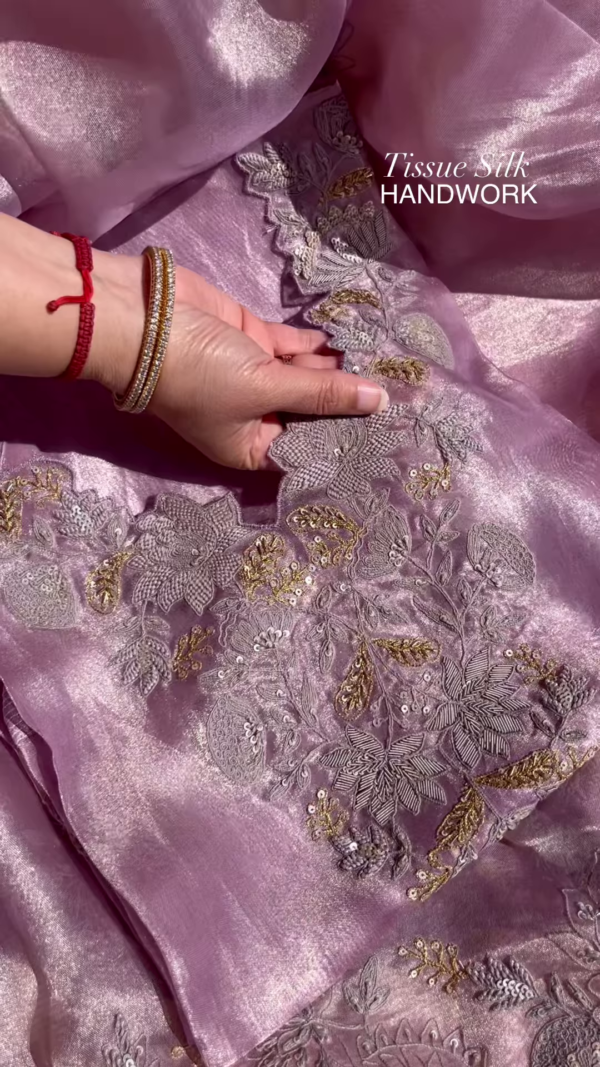 324-4.png Lilac Tissue Silk Handwork Saree Fabric