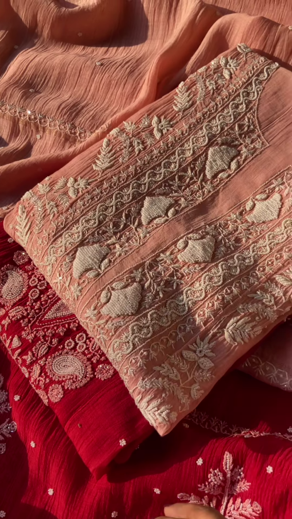 Crimson Embroidered Chikankari Unstitched Suit Set