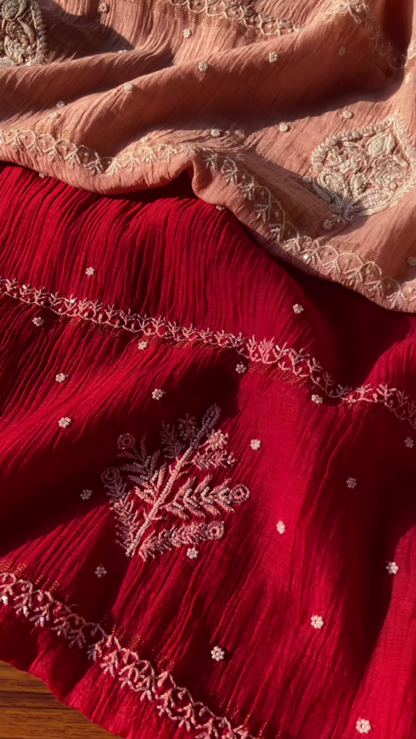 Crimson Embroidered Chikankari Unstitched Suit Set